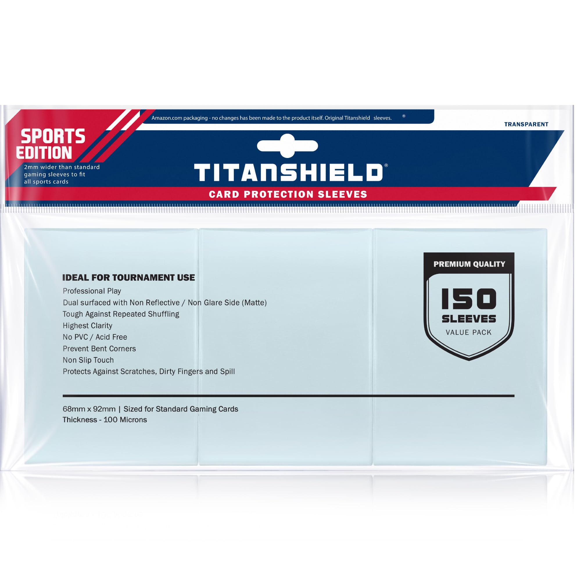 TitanShield (150 Sleeves/Clear) Sports Edition Standard Size Trading Card Sleeves Deck Protectors (Baseball, Football, Basketball)