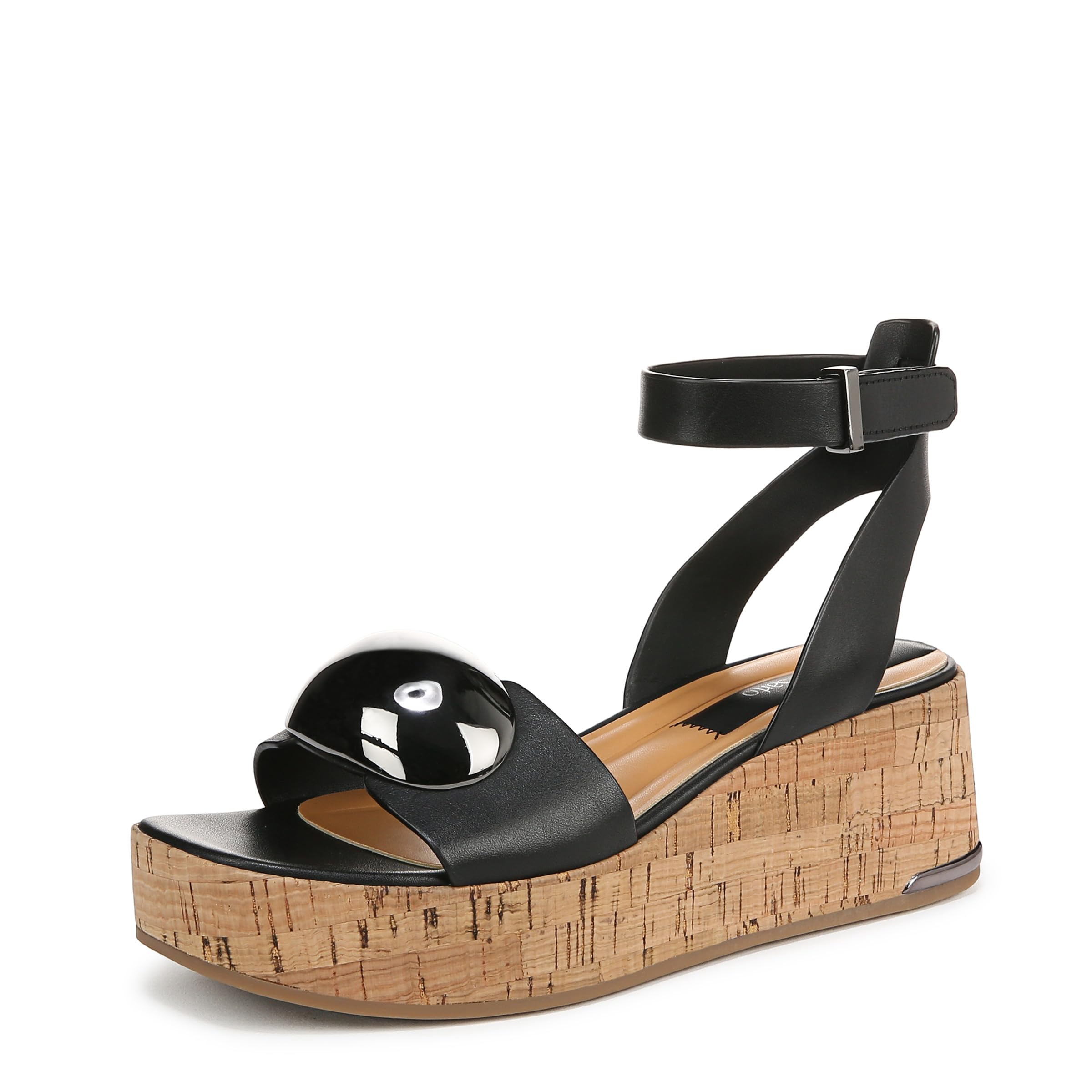 Franco Sarto Womens Taysha Wedge Sandal Black Leather 6 M
