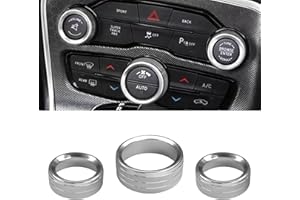 UZZH 3PCS AC Air Conditioner Switch Button Knob Cover, Car Interior Decor Accessories Radio Volume Control Knob Decals for Dodge Challenger Jeep Grand Cherokee Charger Durango Journey Chrysler(Silver)