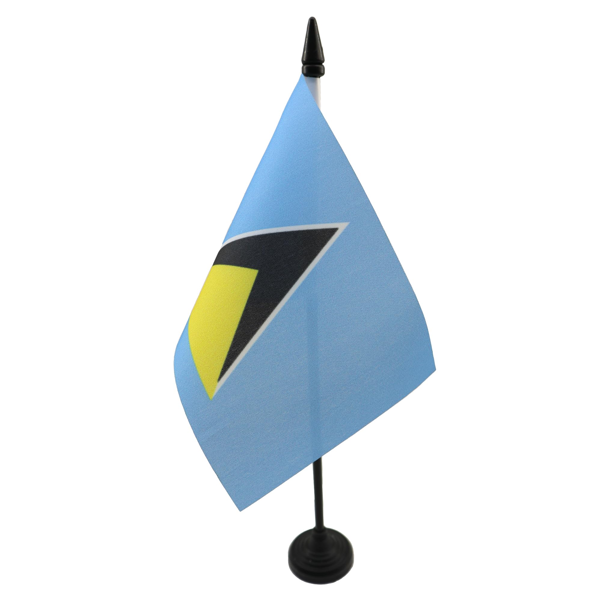 AZ FLAG - Saint Lucia Table Flag 4'' x 6'' - Saint Lucian Office Mini Banner 100% Polyester 15 x 10 cm - Mini Desk Flag with 10'' Pole and Black Plastic Base โ image 1