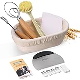 KOACKL Sourdough Starter Kit, 10" Oval Banneton Sourdough Bread Baking Supplies with Bread Scoring Lame, Scrapers, Dough Whis