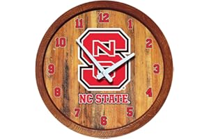 The Fan-Brand NCAA NC State Wolfpack: Faux Barrel Top Wall Clock Sports Team Bar Sign Décor - Home Man Cave, Party Decoration - Made On Demand