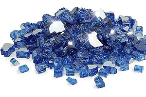 Golden Flame Fire Glass for Fire Pit, 10lb - 1/2-Inch Reflective Glass Rocks for Fireplace - High Heat Resistance for Propane & Natural Gas (Cobalt Blue)