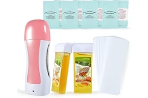 LIDDY DANCE Roll on Wax Kit for Hair Removal Honey Roller Waxing Kit Include 2 Honey Soft Wax Cartridge & 100 Non-Woven Wax Strips Portable Pink Wax Heater Machine for Women & Men