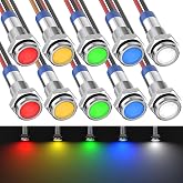 10 PCS Led Indicator Light 12V, Metal 12V Led Light | Waterproof Indicator Light, Flat Head Pilot Light with Wire, Mounting Hole 6mm(1/4inch), for Dash Car Truck Boat