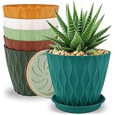 YNNICO 6 inch Plant Pots 6 Pack Plastic Planters with Drainage &amp; Saucers | Multicolor,Lightweight Plastic Flower Pots for Indoor and Outdoor Plants.