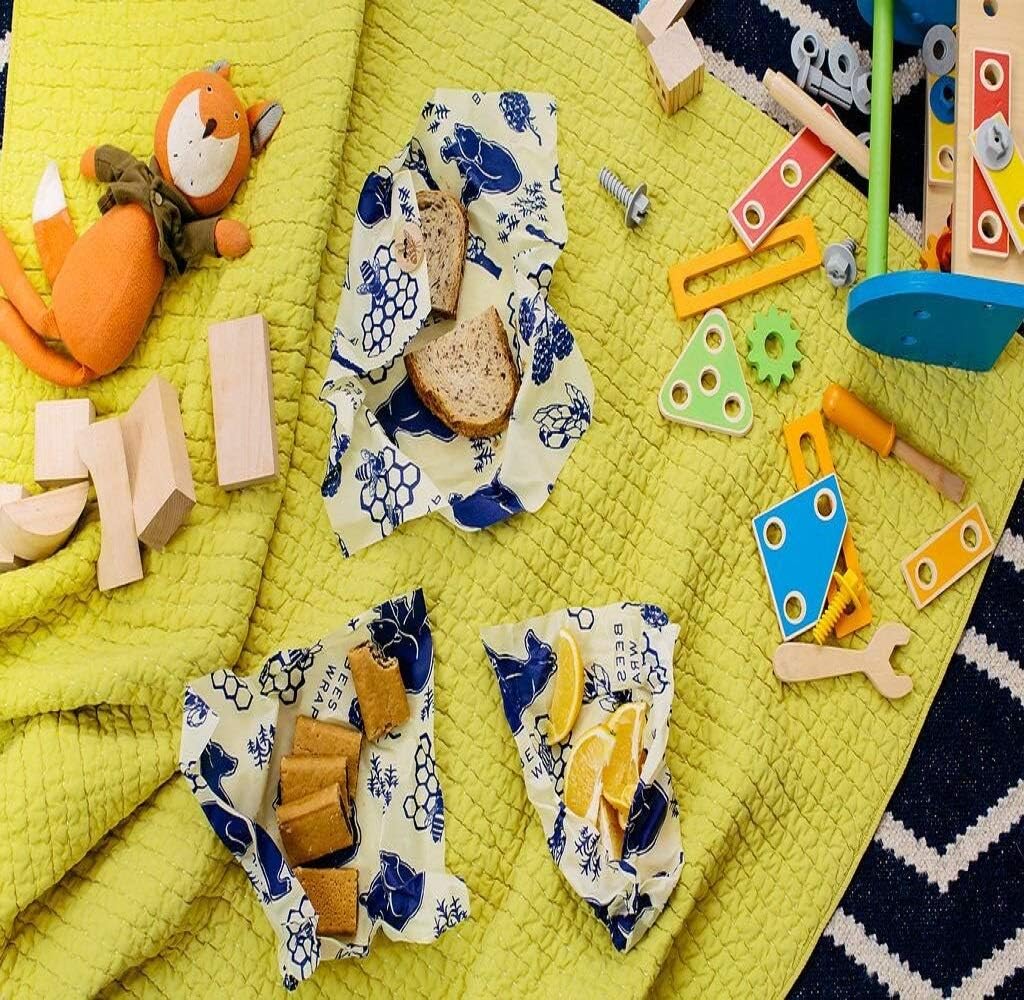 Bees Wrap Bees & Bears Lunch Pack, Set of 3 Wraps, Bees + Bears Print, Lunch Pack Bees + Bears - Image 4