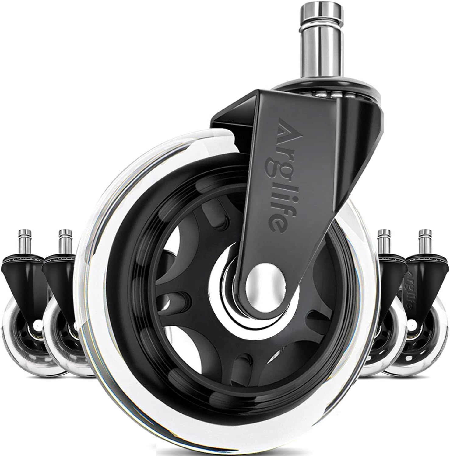 Arglife Office Chair Wheels - Office Chair Wheel Replacement Rubber Chair casters for Hardwood Floors and Carpet (Set of 5) -Universal fit: Furniture & Decor