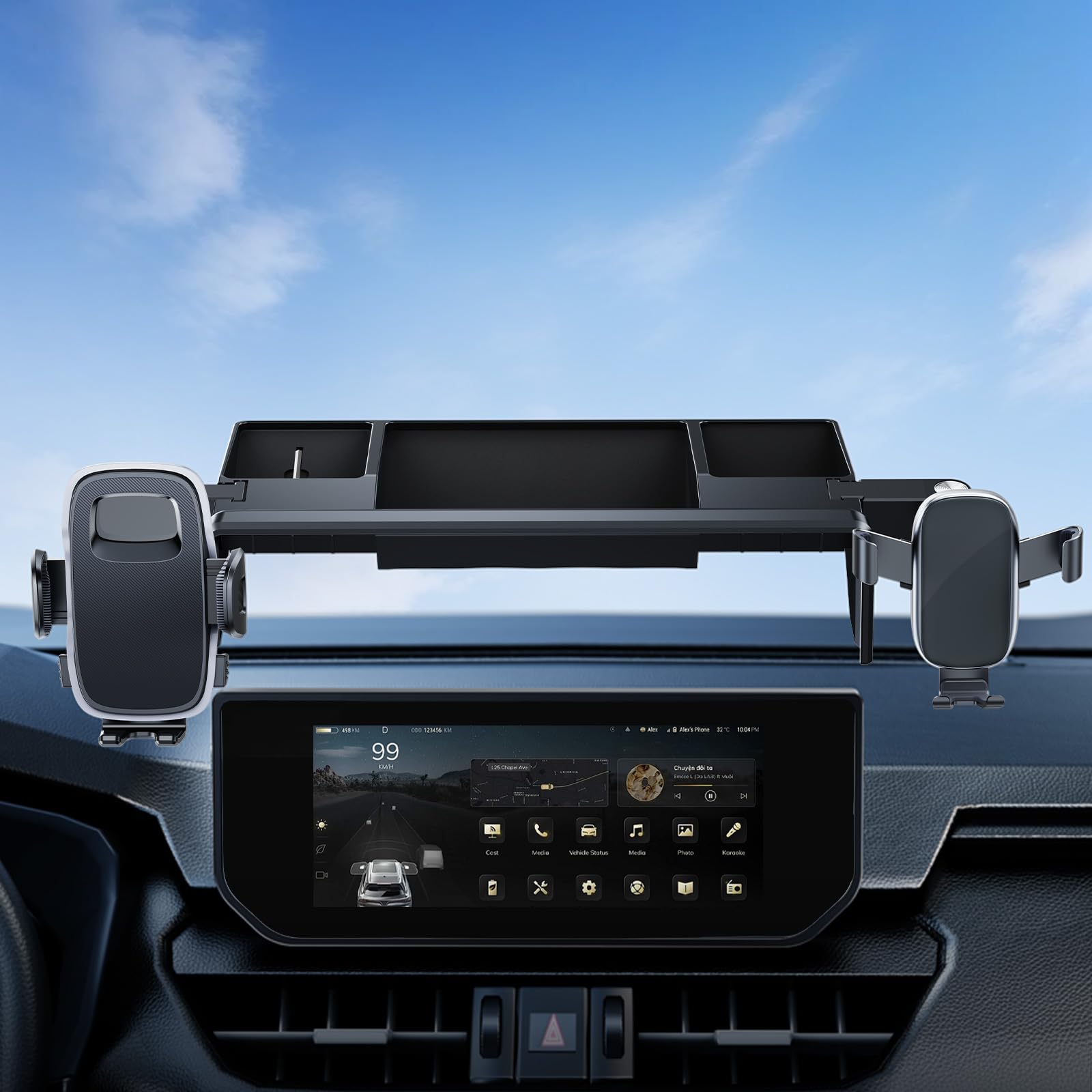 Photo 1 of ELOHEI Car Phone Holder for Toyota RAV4 2025 Accessories, 12.3 Inch Screen Fixed Storage Tray with 2 Pcs 360° Rotation Smart Phone Mount Kit(12.3 inch Screens only)