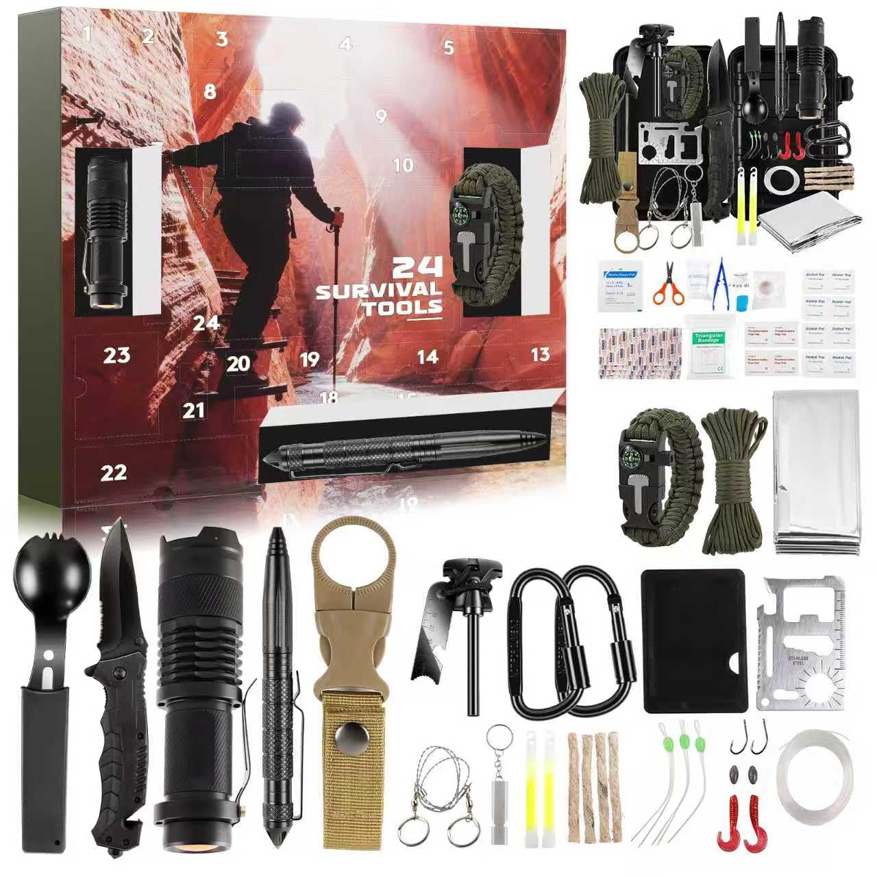 Gifts for Him Her Men Husband Dad Valentines Day - Survival Gear and Equipment 24 in 1, Survival Kits - Cool Fishing Hunting Camping Hiking Anniversary Birthday Gift for Man Teen Boy Boyfriend Women