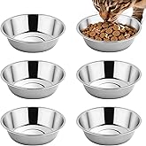 Tifanso 6PCS Stainless Steel Cat Bowls Dishes, 5.6” Metal Shallow Wide Whisker Friendly Cat Food Water Feeding Bowl, Kitten Plates, Basic Indoor Pet Food Tray, Dishwasher Safe