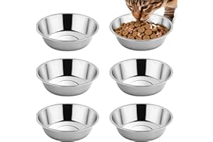 Tifanso 6PCS Stainless Steel Cat Bowls Dishes, 5.6” Metal Shallow Wide Whisker Friendly Cat Food Water Feeding Bowl, Kitten Plates, Basic Indoor Pet Food Tray, Dishwasher Safe