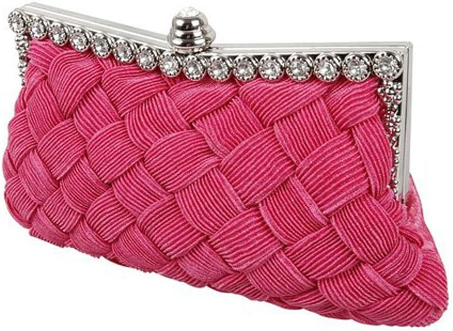 DaoRier Womens Wedding Ladies Evening Party Bridal Purse Clutch Handbag (Rose Red)