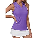 TACVASEN Womens Golf Shirt Sleeveless UPF 50+ Polo Shirts Collared Tennis Tops V Neck Athletic Workout Tank Quick Dry