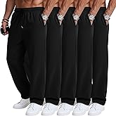 August Alley 5 Pack Men's Baggy Sweatpants Straight Leg Open Bottom Joggers Elastic Drawstring with Pocket Athletic Pants