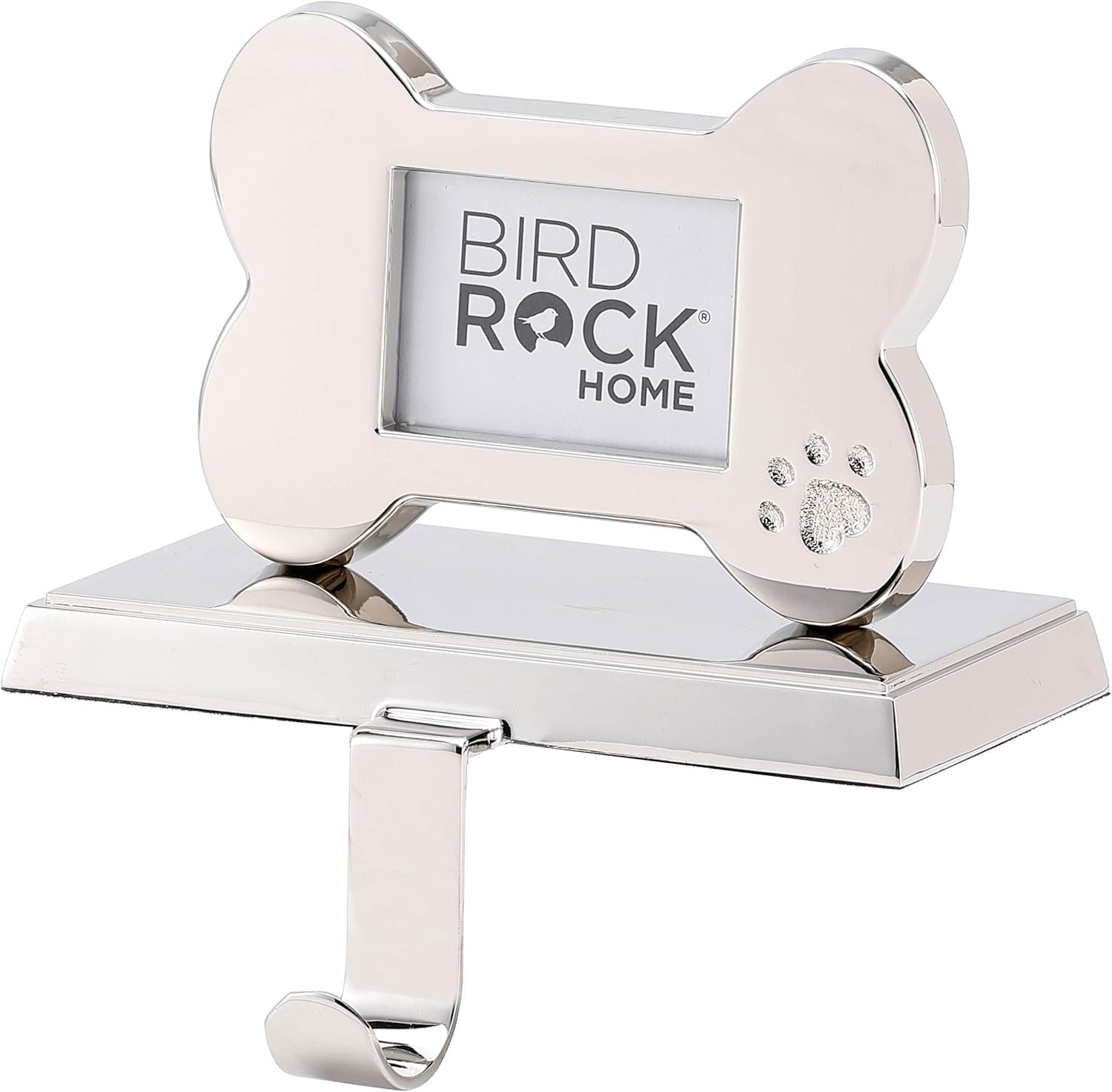 Stockings & Holders - BIRDROCK HOME Dog Bone Photo Stocking Holder for Mantel | Chrome with Non-Scratch Base | 4” High x 3” Wide and Fits Photos 1.75”x 2.25” | Fireplace Mantle Holder for Christmas Stockings
