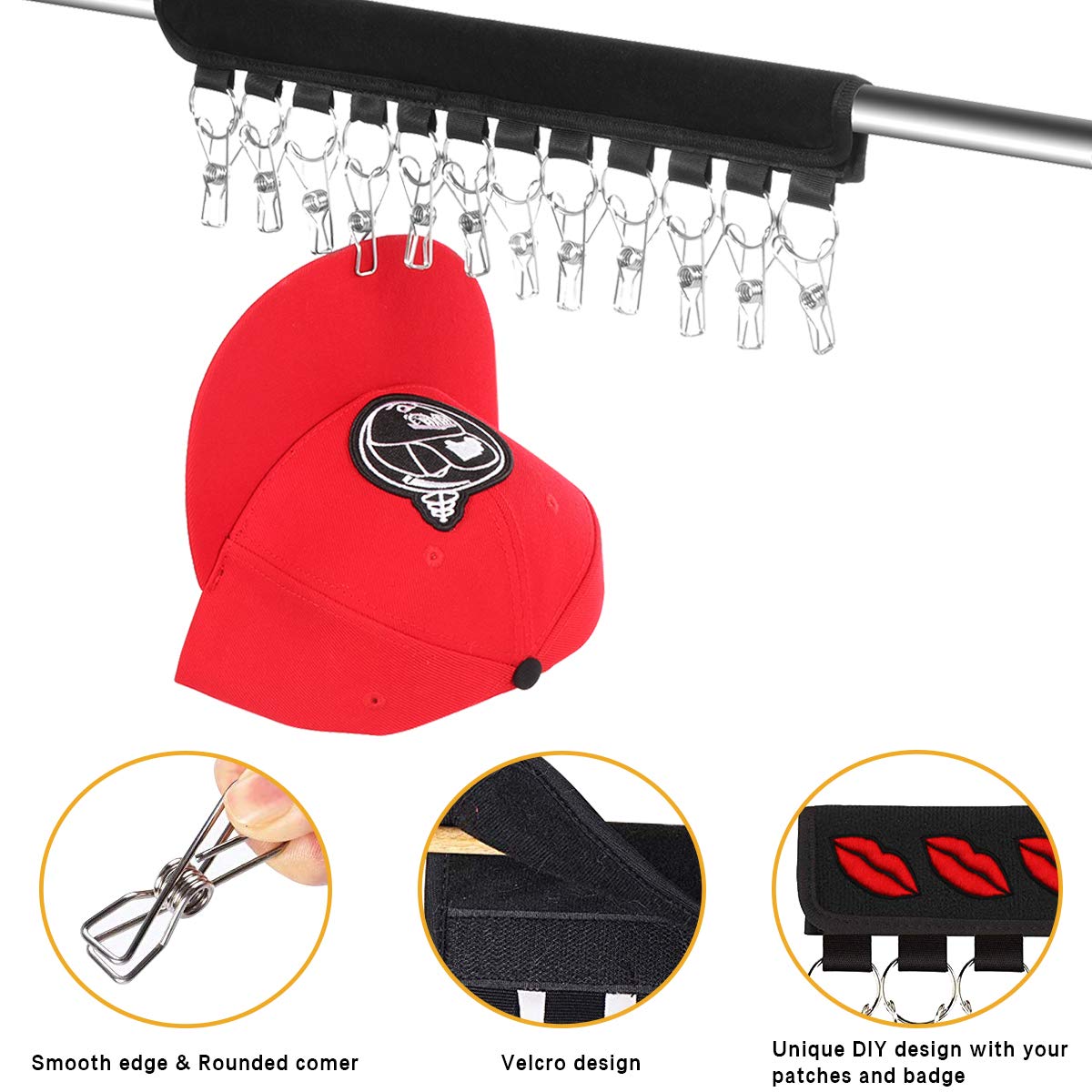 Aimee® Hat Organizer, 12 Baseball Caps Holder with Free Dust Cover for Travel and Home – Keep Your Hats Cleaner Than a Hat Rack (Black)