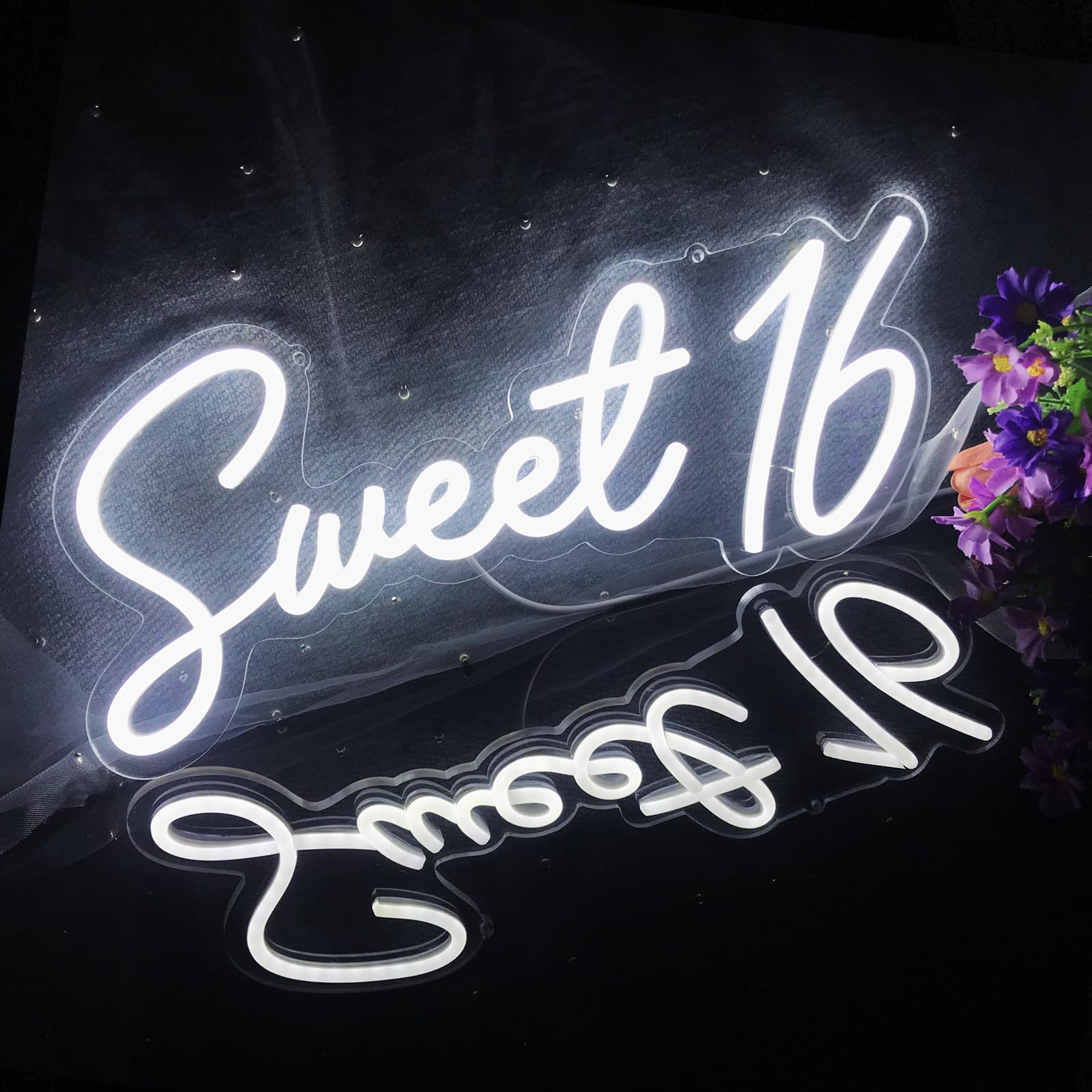 Sweet 16 adult party decoration, white LED neon light, suitable for multiple occasions, controllable switch, light memory function, graduation gift