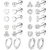 Incaton Hypoallergenic 14K Gold Plated Flat Back Earrings for Women Surgical Stainless Steel Earrings for Sensitive Ears Small Stud Hoop Cartilage Earring Stack Set For Multiple Piercing