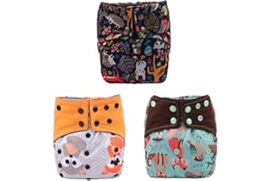 SIGZAGOR AIll in One Night AIO Cloth Diaper Nappy Sewn in Insert Reusable Washable (Animal Pack)