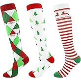 Junely 3 Pairs Compression Socks for Women Knee High Stockings for Running Nurses Work Travel Flight Sports Gifts