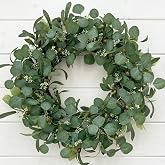 GinzeTop 24 Inch Eucalyptus Wreath for Front Door, Large Artificial Greenery Wreaths with Olive Leaves and Berries, Farmhouse Spring Summer Decor for Porch, Wall, Window, All Season