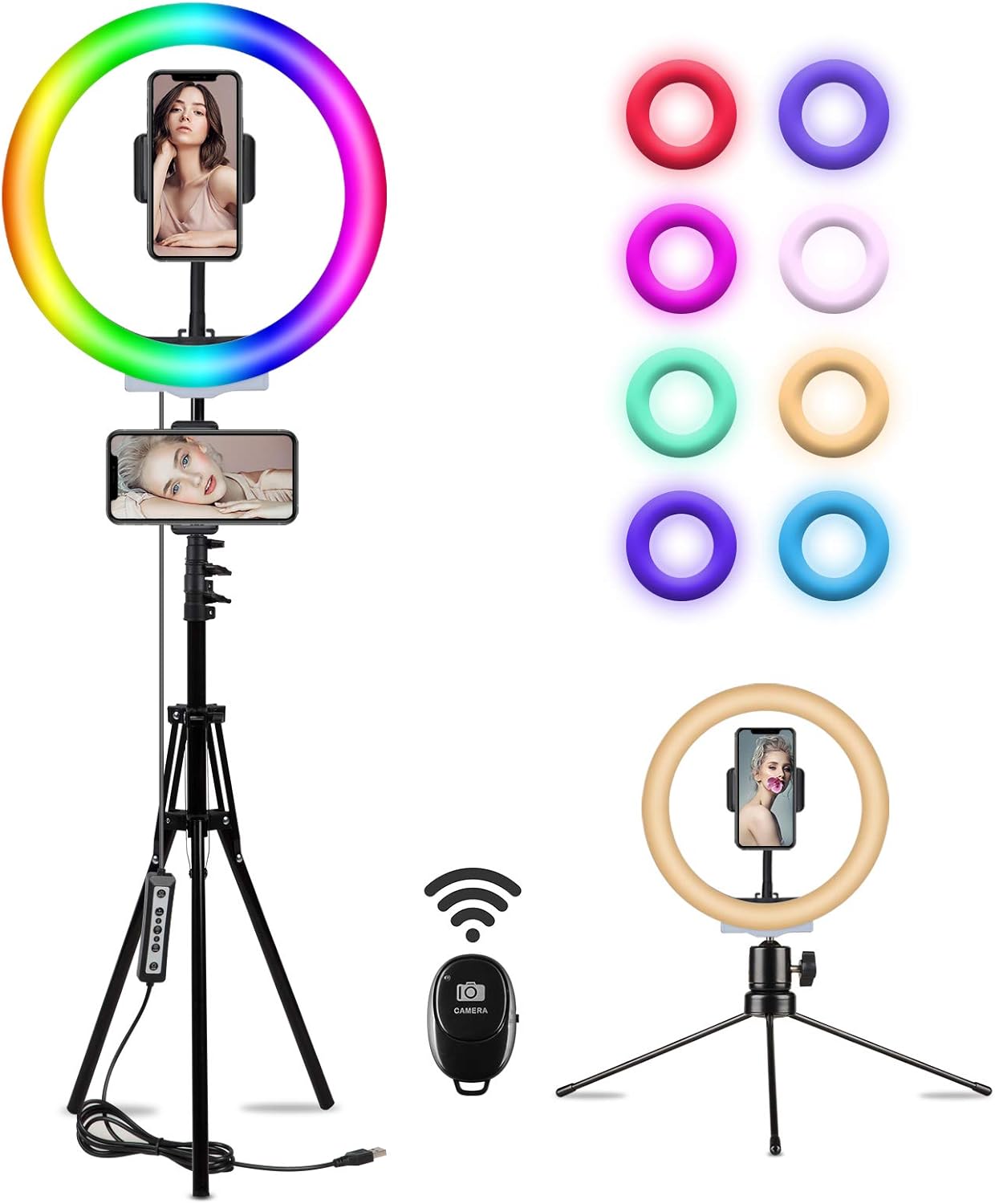 10.2" RGB Selfie Ring Light, 10 Colors Flash Ring Light