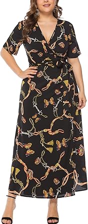 chain print wrap dress