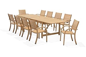 Amazonia Berlin 11-Piece Rectangular Extendable Patio Dining Set | Teak Finish | Ideal for Outdoors and Indoors