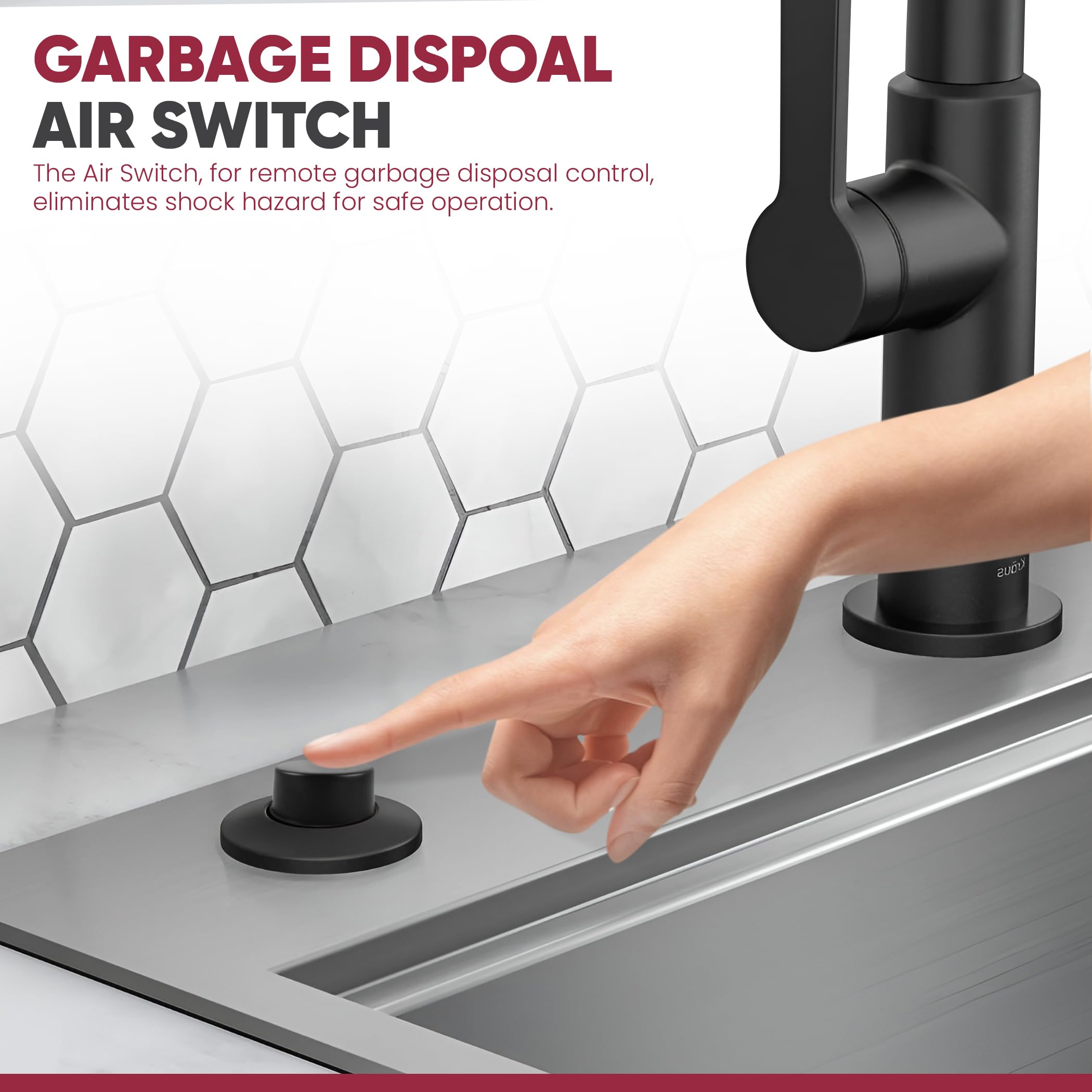 Westbrass ASB-2RB3-20 Sink Top Waste Disposal Air Switch and Dual Outlet Control Box, Raised Button, Stainless Steel