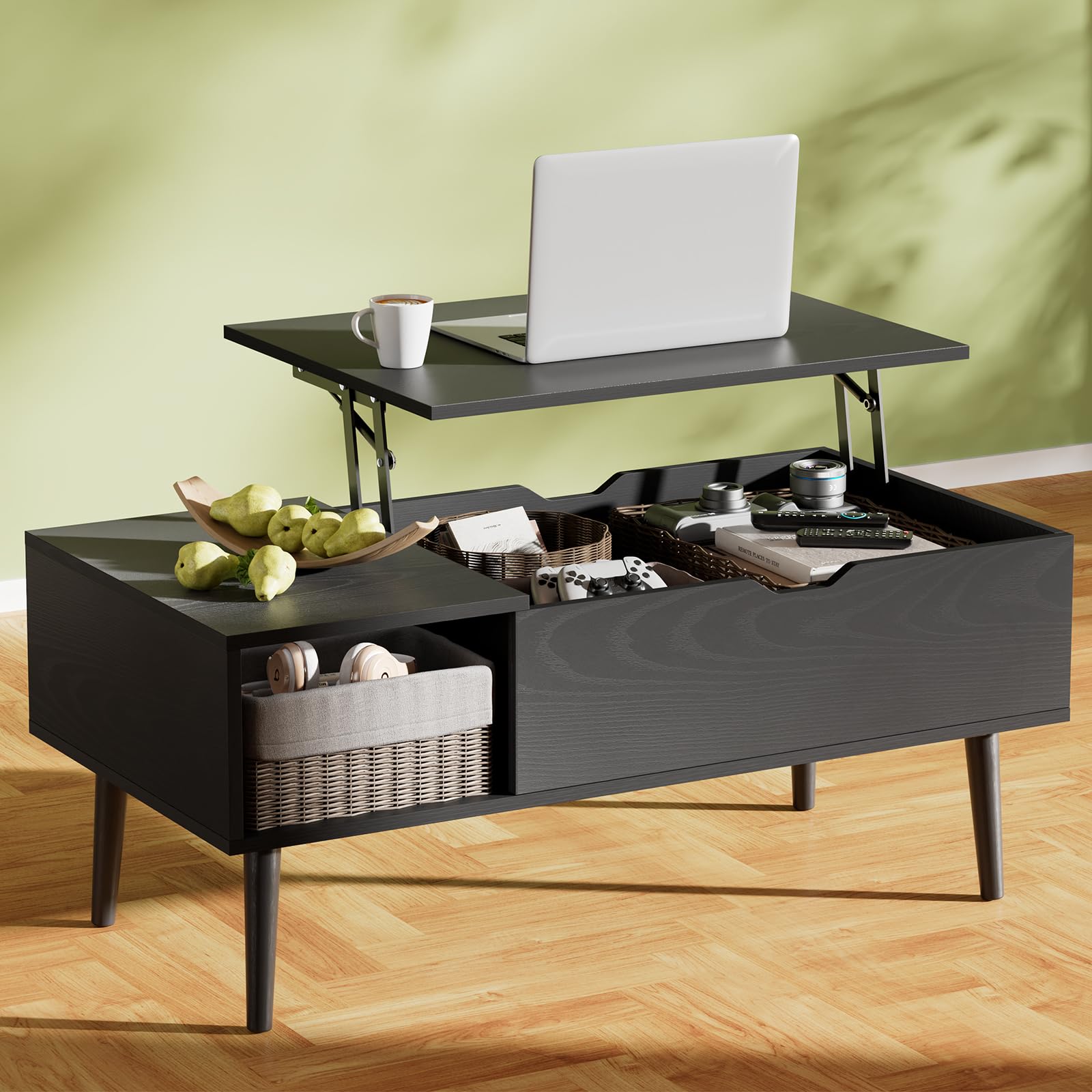 OLIXIS Wooden Coffee Table, Lift Top Coffee Table with Large Hidden ...