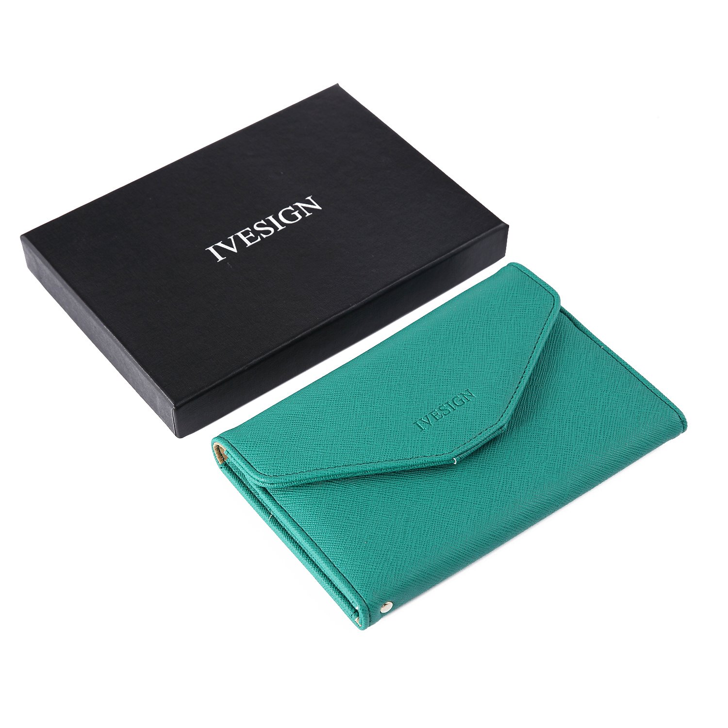 IVESIGN Travel Passport Wallet Trifold Envelope Document Organizer Holder (Green)