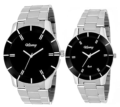 Combo Analogue Black Dial Mens and Womens Couple Watch - Set of 2