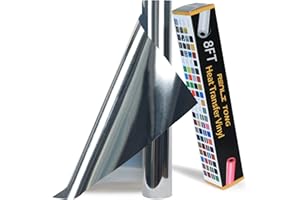 RENLI·TONG RENLITONG HTV Shiny Silver PU Stretch Metallic Heat Transfer Vinyl 12 Inch x 8 feet Roll DIY for T-Shirt Clothing Iron on Vinyl for All Cutter Machine Glossy