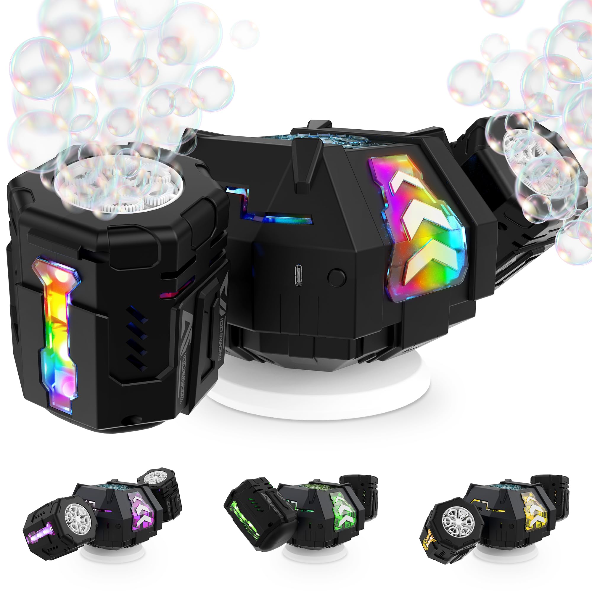 cossy Bubble Machine, 360° Automatic Rotation Bubble Machine for Kids, Rechargeable Bubble Maker with Remote Control, RGB Lights & 20000+ Bubbles/Min, Suitable for Outdoor, Parties, Weddings, Black