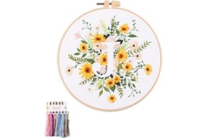 artcici Embroidery Kits Plant Flower Letter J Patterns for Beginners Adults, Full Range Embroidery Starter Kits Cross Stitch Needlework Supplies (Letter J)