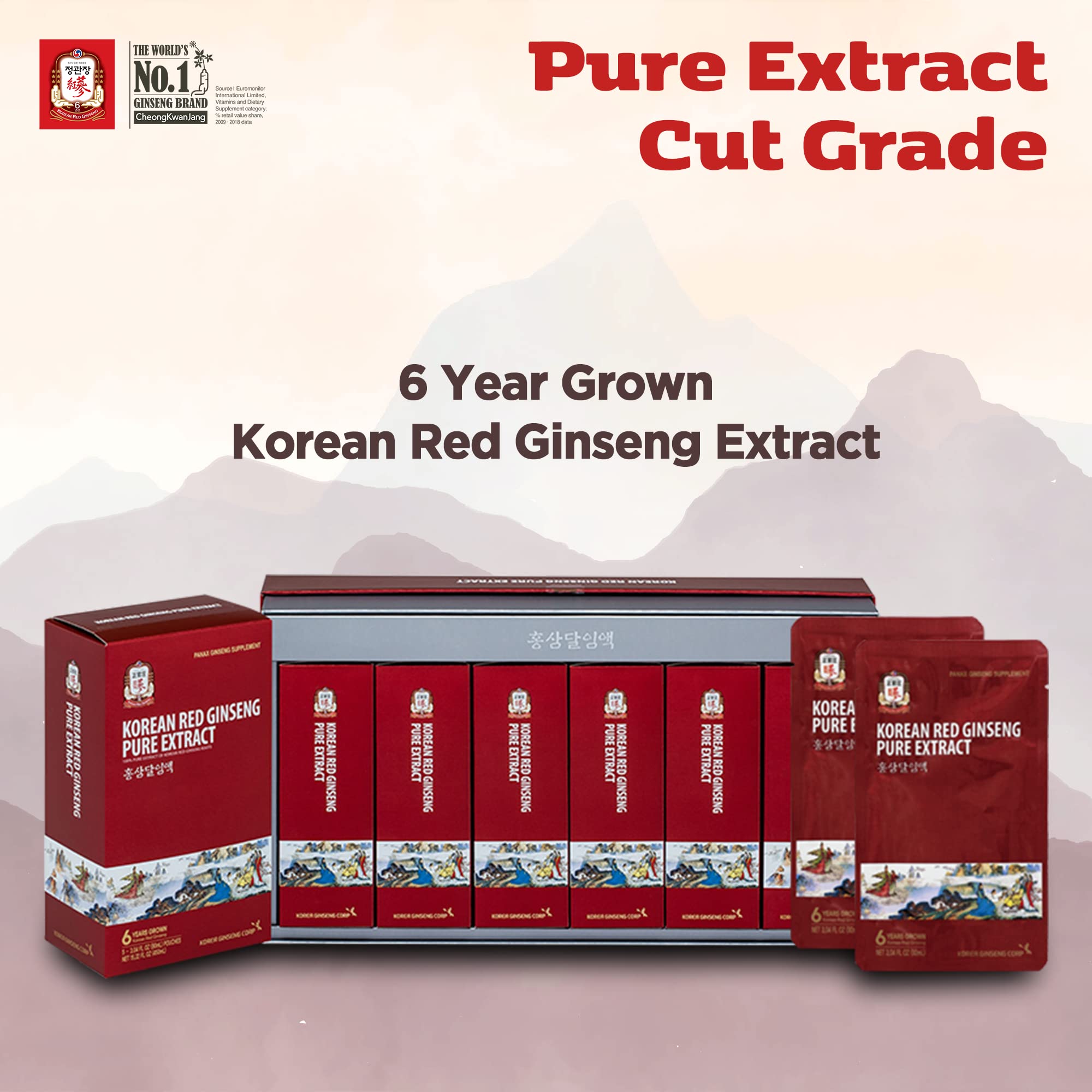 CheongKwanJang Korean Red Ginseng Pure Extract Cut | Red Ginseng, Korean Ginseng, Ginseng Extract | Immune System Support Supplement Booster for Man & Woman | 30 Count