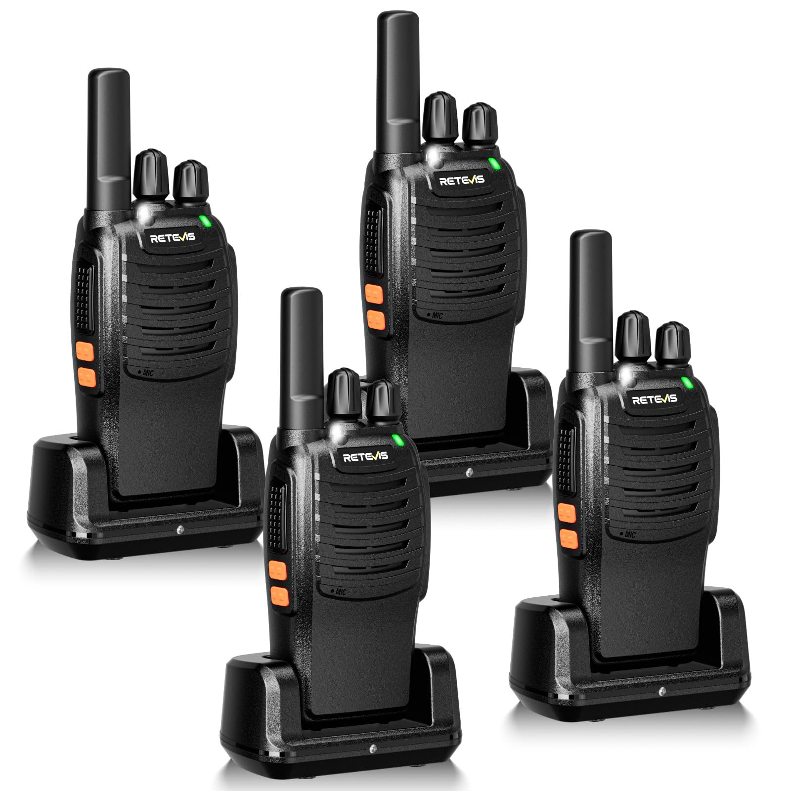 Retevis H777 Walkie Talkie for Adults, 4Pack Professional 2 Way Radio, Rechargeable Base Type-C, One-Touch Pairing, VOX Walkie talkie with LED light and Emergency Alerts(4 Pieces, Black)