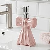 AceOrbit 3D Ceramic Pink Bow Soap Pump Dispenser Hand Lotion Liquid Dispenser Refillable Bathroom Decor Cute Countertop Accessory for Kitchen Restroom Decorative