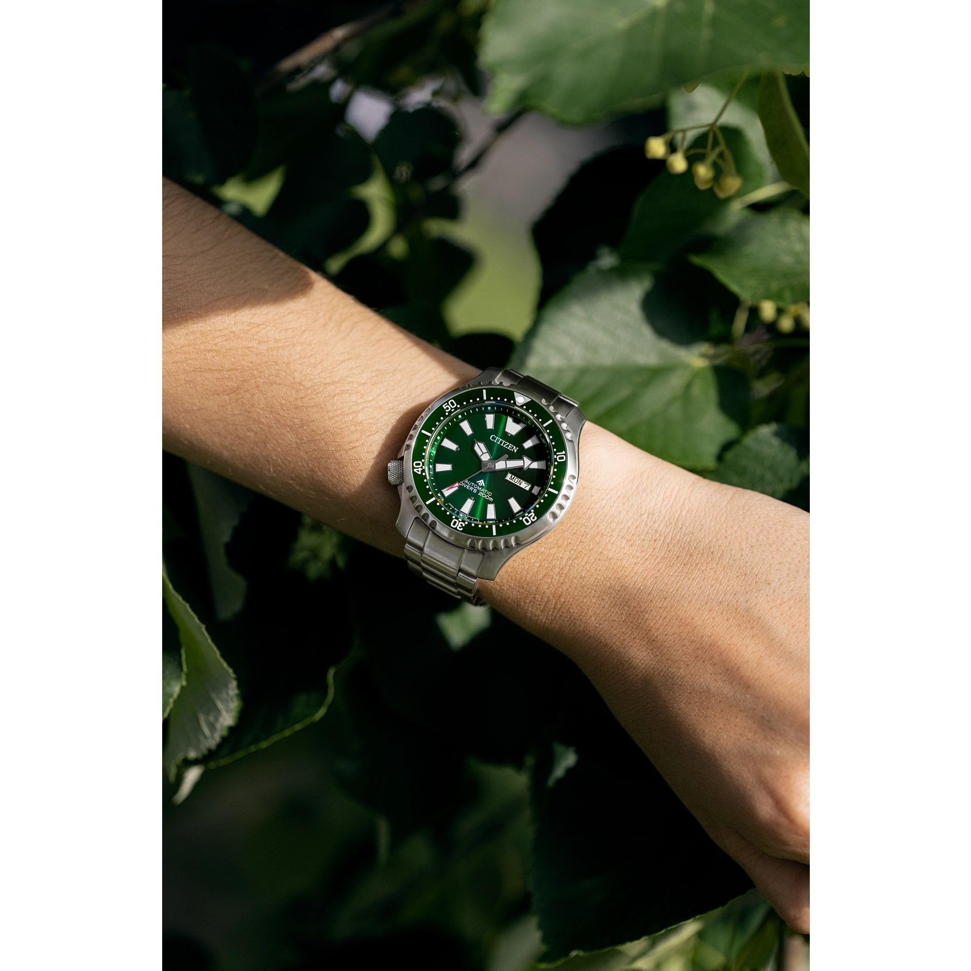 Citizen Men's Eco-Drive Promaster Dive Fugu Automatic Stainless Steel Watch, Luminous, ISO Compliant, Silver/Green Dial