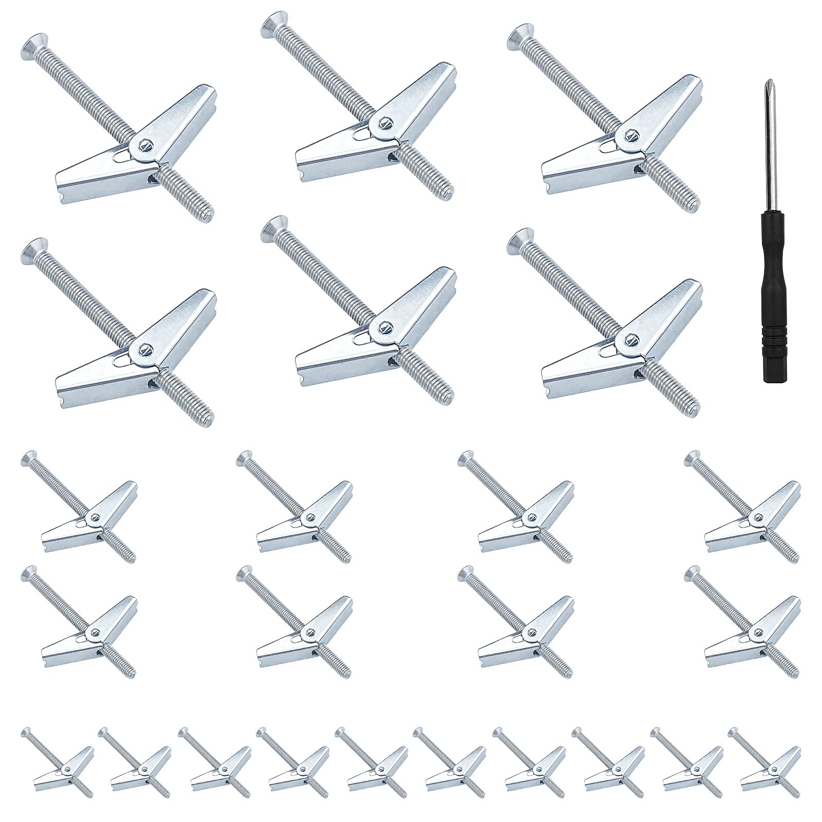 25pcs Wing Spring Toggle Plasterboard Fixings Screws, M3*50mm/M5*70mm/M6*80mm Wing Spring Toggle with Machine Screw, Drywall Fixings Bolt with Screws Assortment for Plasterboard Hollow Wall Fixings
