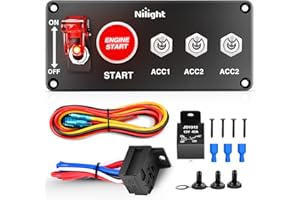 Nilight Ignition Rocker Switch Panel 12V 5 in 1 with Engine Push Button Toggle Switches with Relay Wiring Harness LED for RV Truck Racing Car Boat Marine Trailer