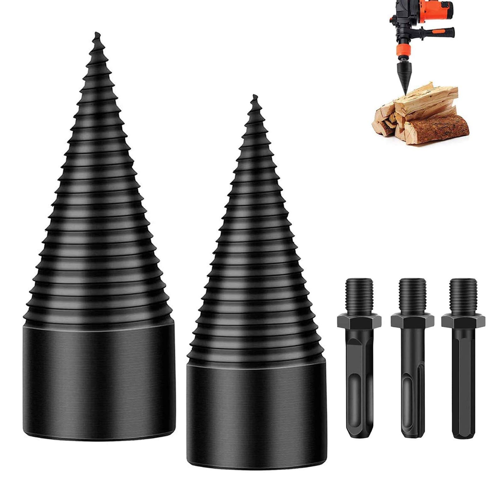 CDIYTOOL Splitting Wood Cone Drill Bit, Heavy Duty Drill Screw Cone Driver-Log Splitter Screw Cone Kindling Firewood Splitter for Household Electric Drill (32/42mm, Drill Bit Set) (32mm+42mm)