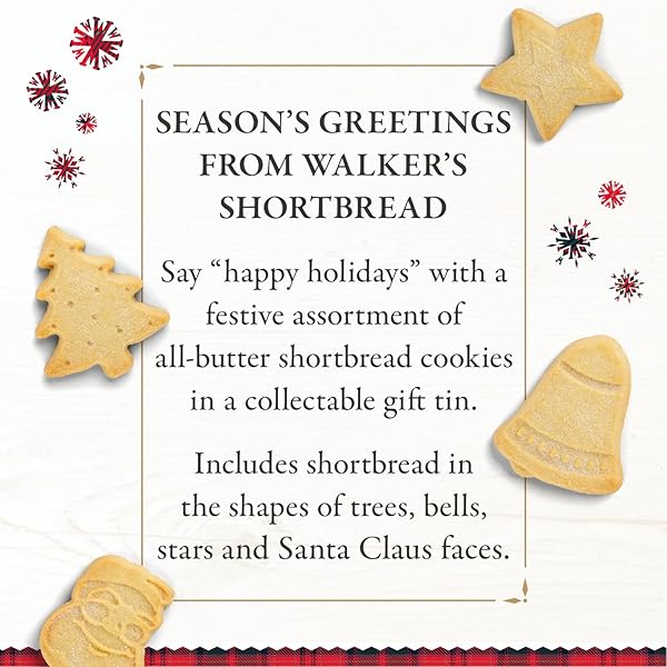 WALKER’S ASSORTED SHORTBREAD COOKIES IN FESTIVE SHAPES– SHORTBREAD COOKIE TIN (12.6 OZ) – INCLUDES CHRISTMAS TREE, BELL, STAR AND SANTA CLAUS SHAPED CHRISTMAS COOKIES IN TIN