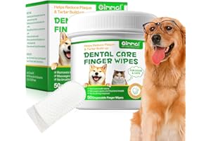 SDJUFEI 50Pcs Teeth Cleaning Wipes for Dogs & Cats, Dog Breath Freshener Dental Finger Wipes, Dog Dental Care Wipes Helps Wipe Away Plaque & Tartar - Freshens Breath, No-Rinse Dog Finger Toothbrush
