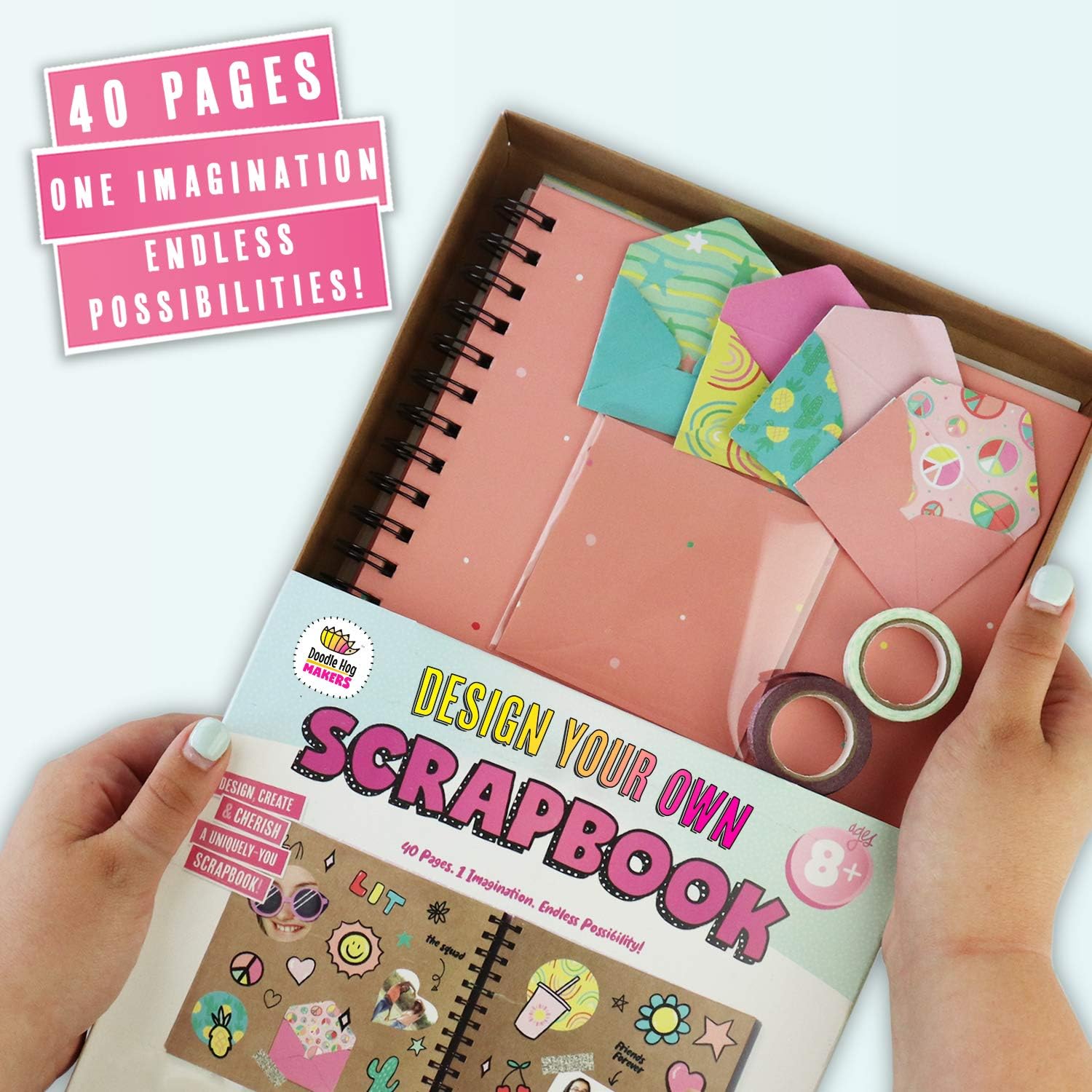 Design Your Own Pink Scrapbook by Doodle Hog, Kids Scrapbook Kit, Gifts for 12 Year Old Girl, Personalize & Decorate Your DIY Scrapbook with Washi Tape, Sticker Sheets, 40-Page Thick Paper, Hardcover : Office Products