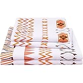 JSD Orange Boho Sheet Set Full Size, Soft Geometric Printed Microfiber Sheets Extra Deep Pocket Wrinkle Free