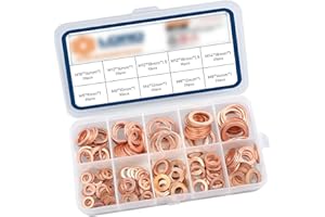 jeseny 200 PCS Flat Washers Assortment Set, Copper Metric Sealing Gaskets, Muti-Sized Sump Plugs, Oil Sealing Replacements M5 M6 M8 M10 M12 M14, Universal for Most Cars, Trucks and Vans (Gold)