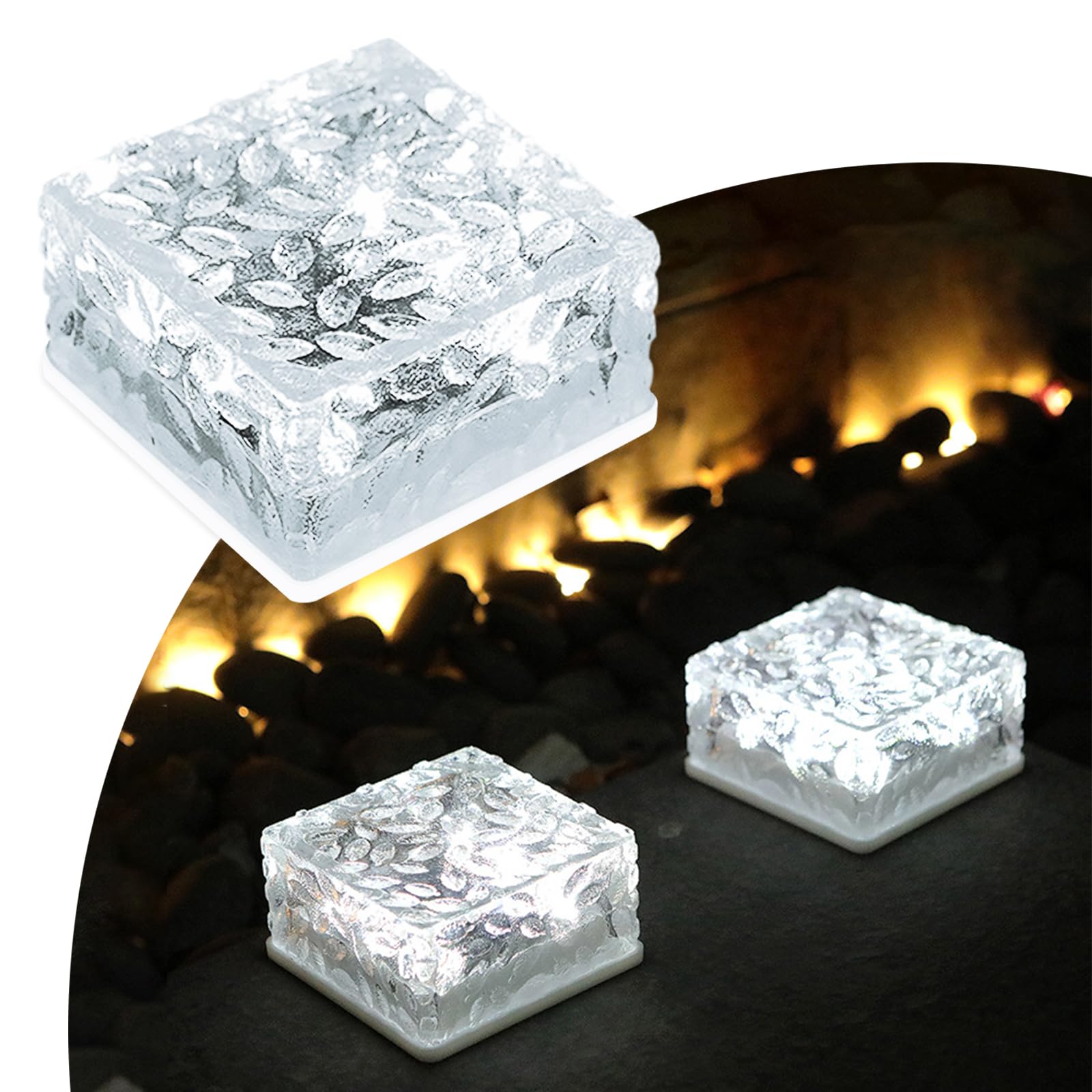 MEDOYOH 1PCS Cool White Light Solar Light PVC Brick, 10x10x5CM Solar Ground Light On/Off Ponds Lights Outdoor Garden Ornaments
