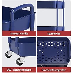 Sywhitta 3-Tier Plastic Rolling Utility Cart with